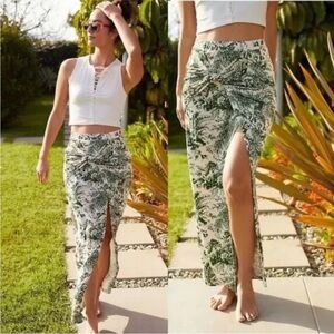 Daily Practice - Anthropologie, Bluebell Island slit maxi skirt, green floral, S